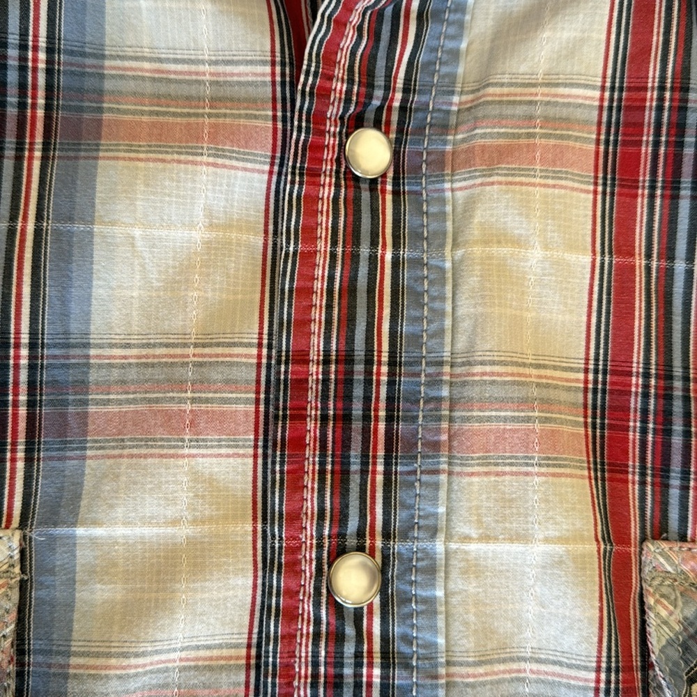 Sonoma cotton plain red white & blue plaid western snap shirt XL - Picture 6 of 6